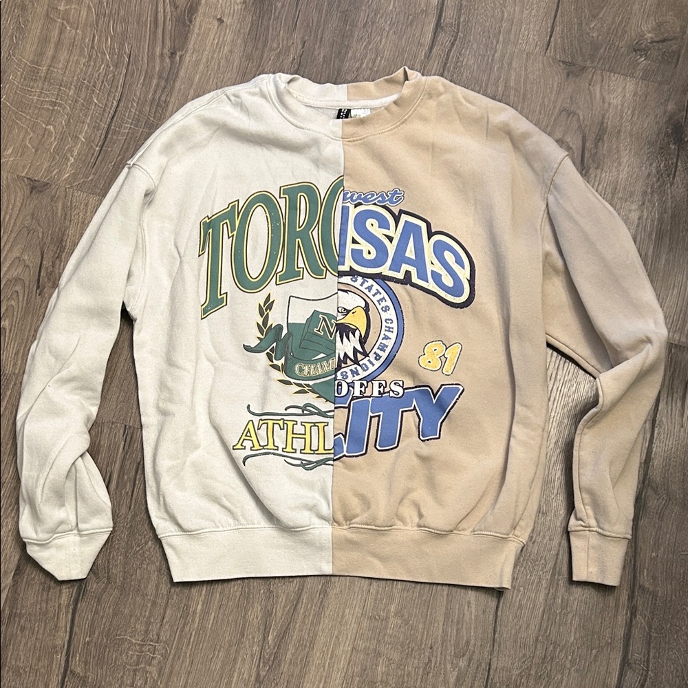 Divided Beige and White Graphic Sweatshirt